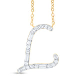 1/4CTW-DIA CN INITIAL "L" FASHION BAGUETTE NECKLACE (18 INCH)